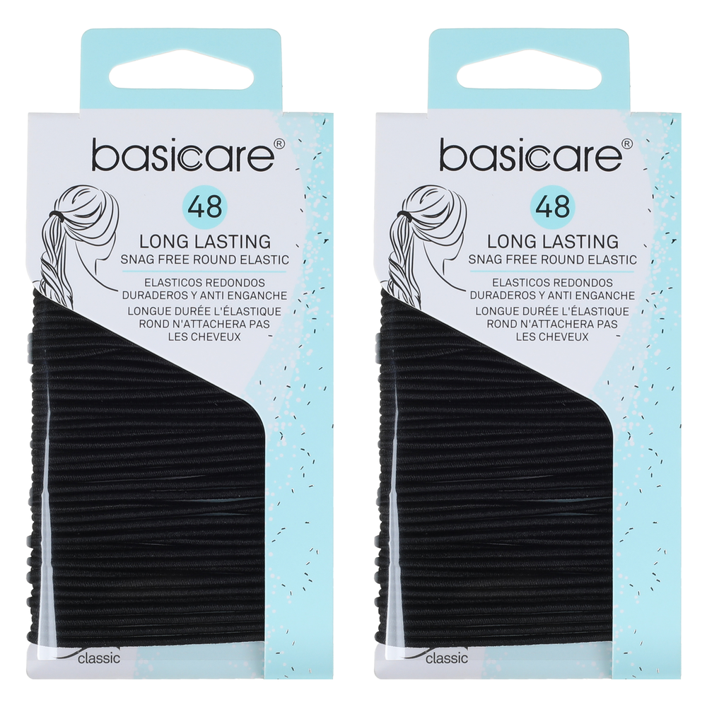 Basicare Round Elastic Hair Ties Black 48pcs No Metal Snag Free x 2