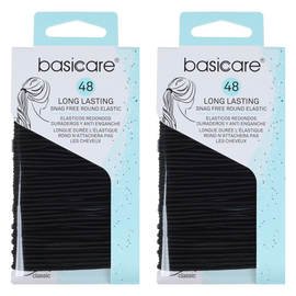 Basicare Round Elastic Hair Ties Black 48pcs No Metal Snag Free x 2
