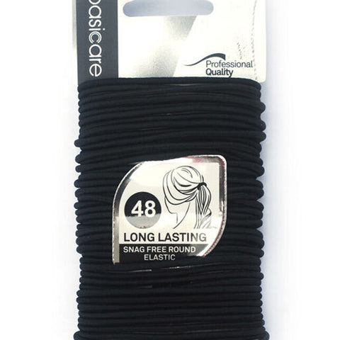 Basicare Round Elastic Hair Ties Black 48pcs No Metal Snag Free