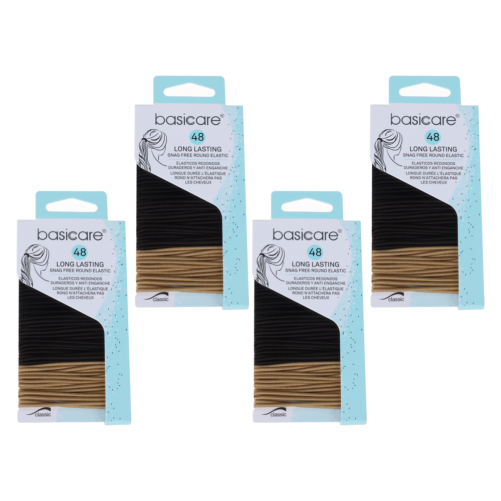 Basicare Multi Color Elastic Hair Bands 2mm Pack of 48 Bundle of 4