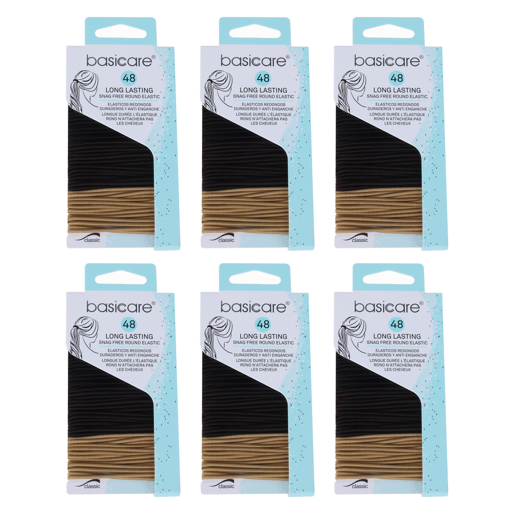 Basicare Bundle of 6 Multi Color Elastic Hair Bands 48 Pack 2mm Snag Free