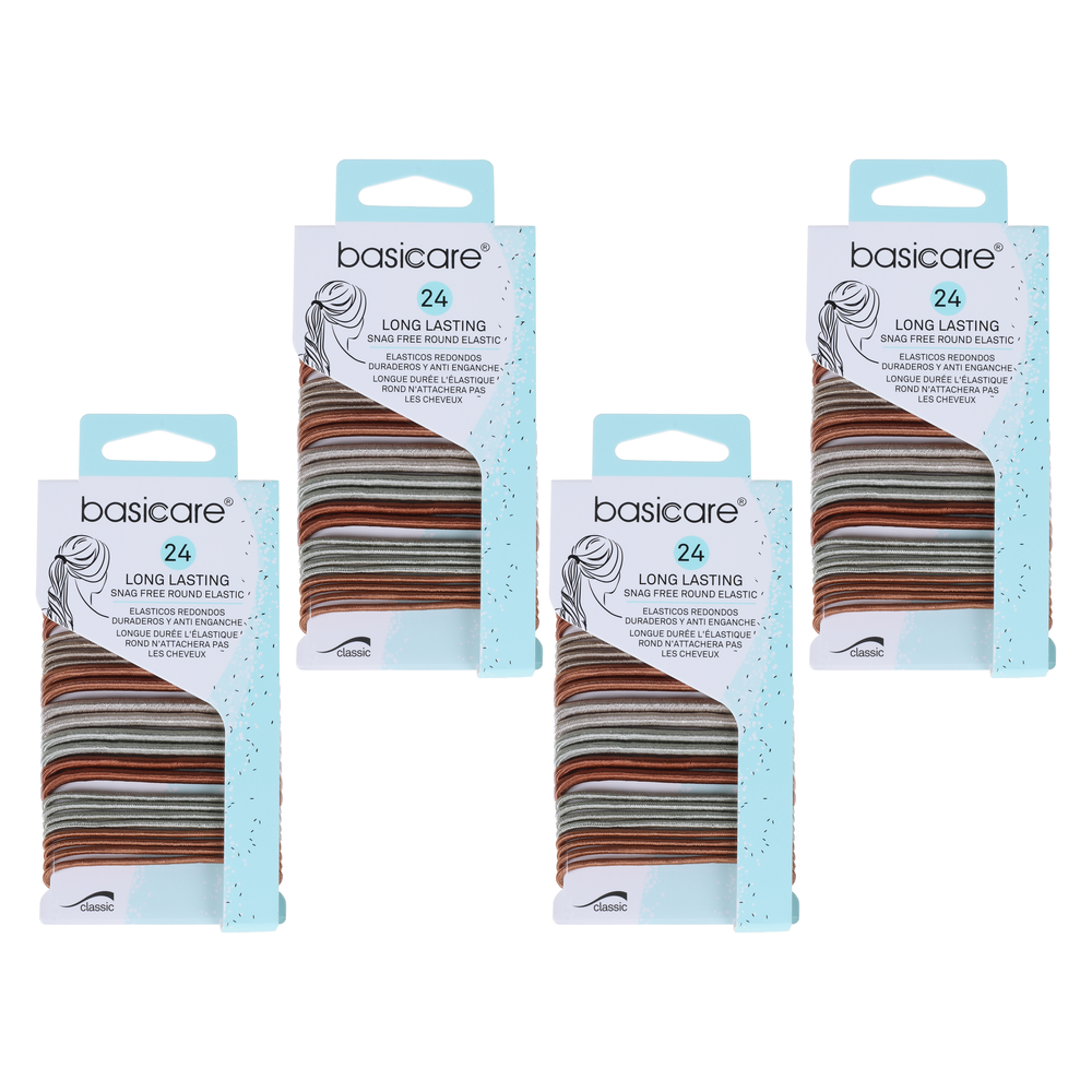 Basicare Metallic Round Elastic Hair Ties 24pcs Bundle of 4 Packs