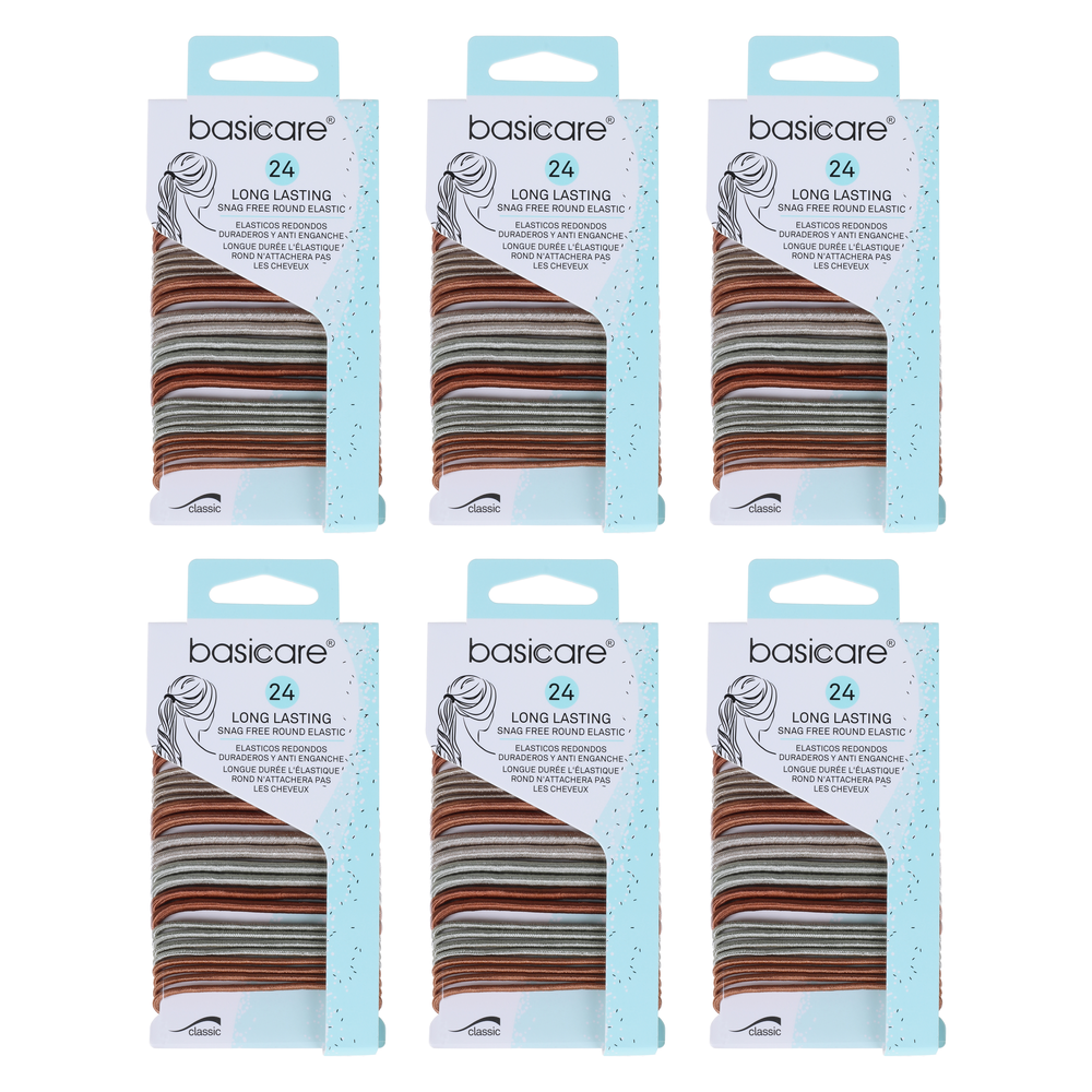 Basicare Metallic Round Elastic Hair Ties 24pcs Pack Bundle of 6