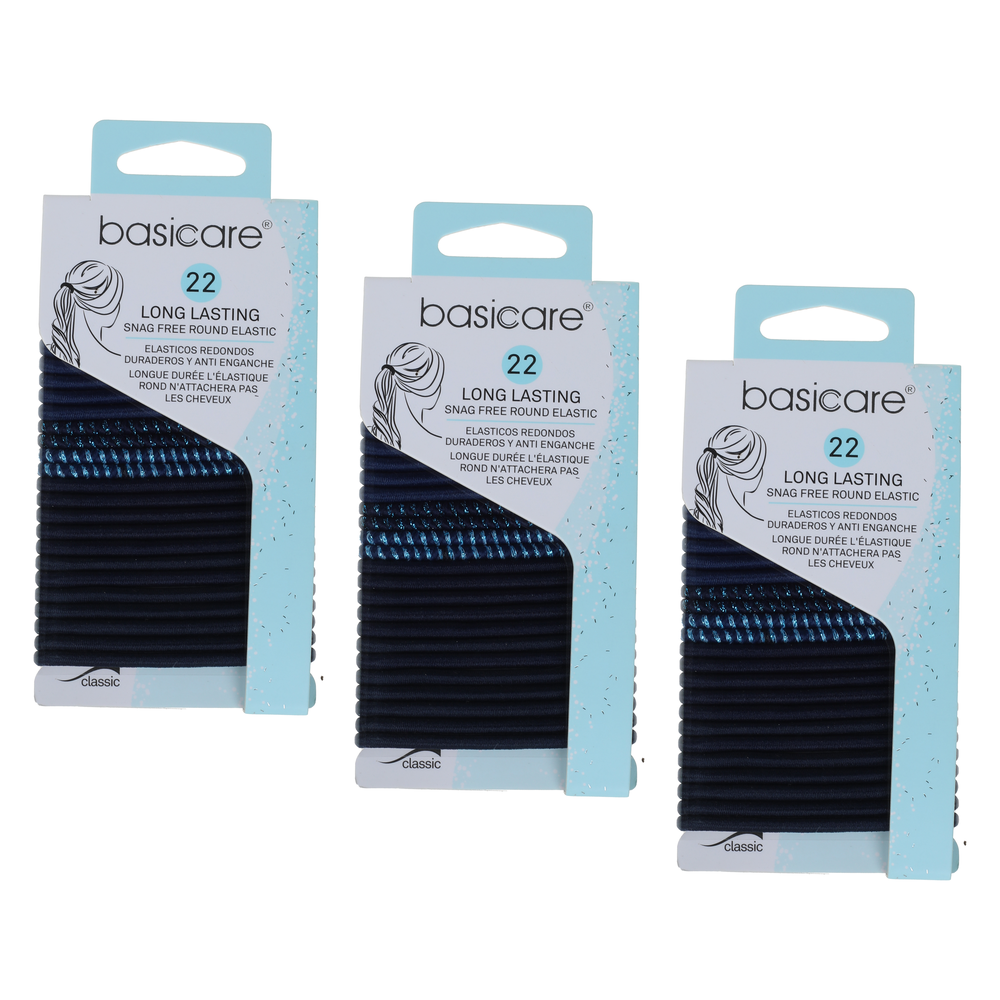 Basicare 3 Pack Round Elastic Hair Ties 22pcs Strong Snag Free