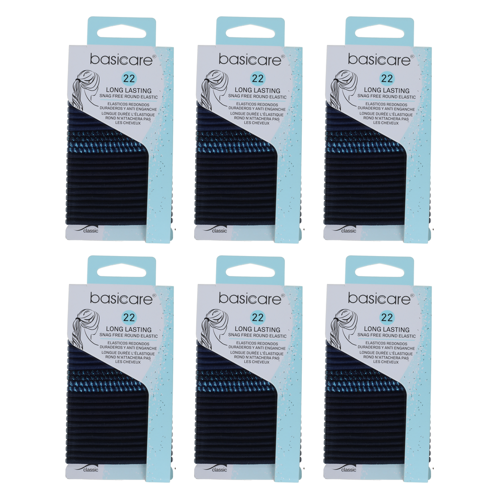 Basicare Round Elastic Hair Ties 22pcs Bundle of 6 Strong Snag Free