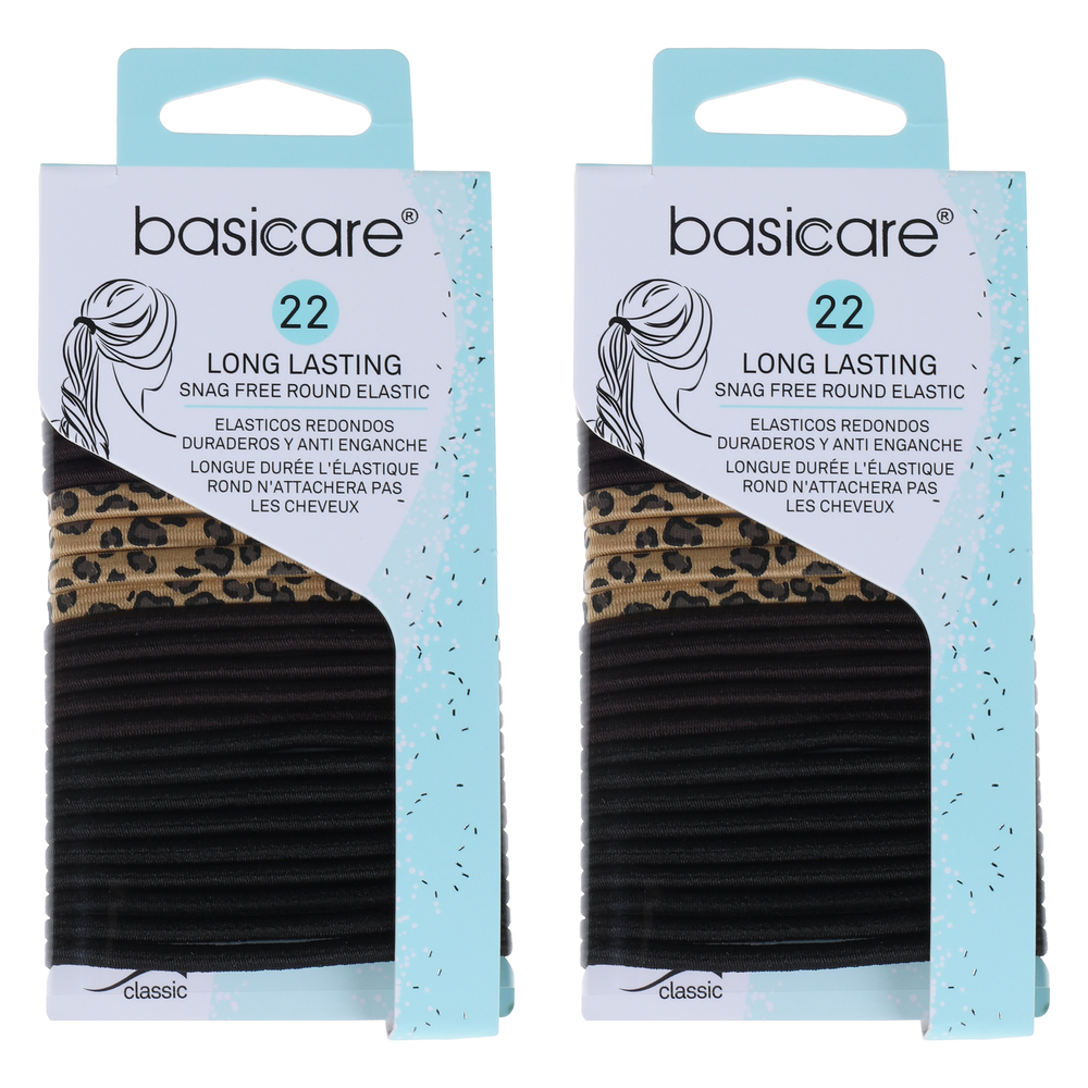 Basicare Round Elastic Hair Ties 22pcs Leopard Design Strong Snag Free x 2