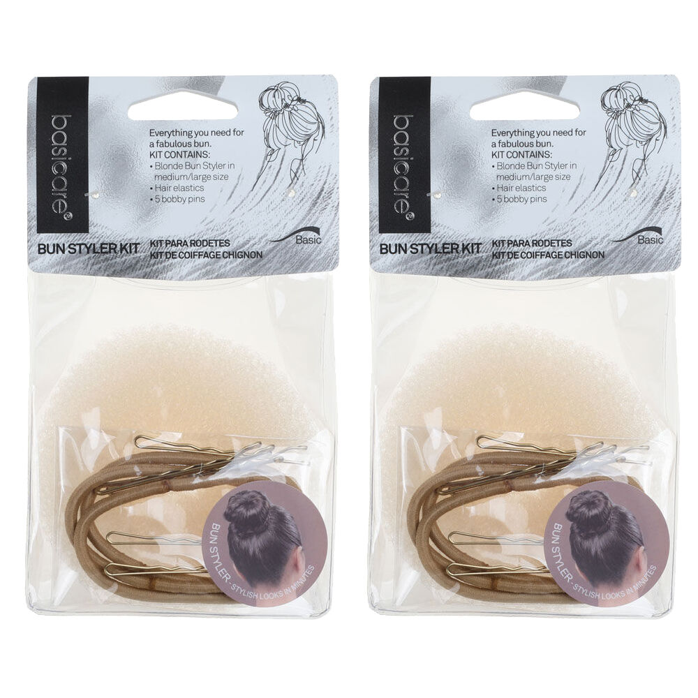 Basicare Bun Styler Kit Blonde S/M Hair Elastic And Bobby Pins Secure Hold x 2