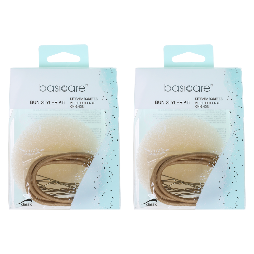Basicare Bun Styler Kit Blonde S/M Hair Elastic And Bobby Pins Secure Hold x 2