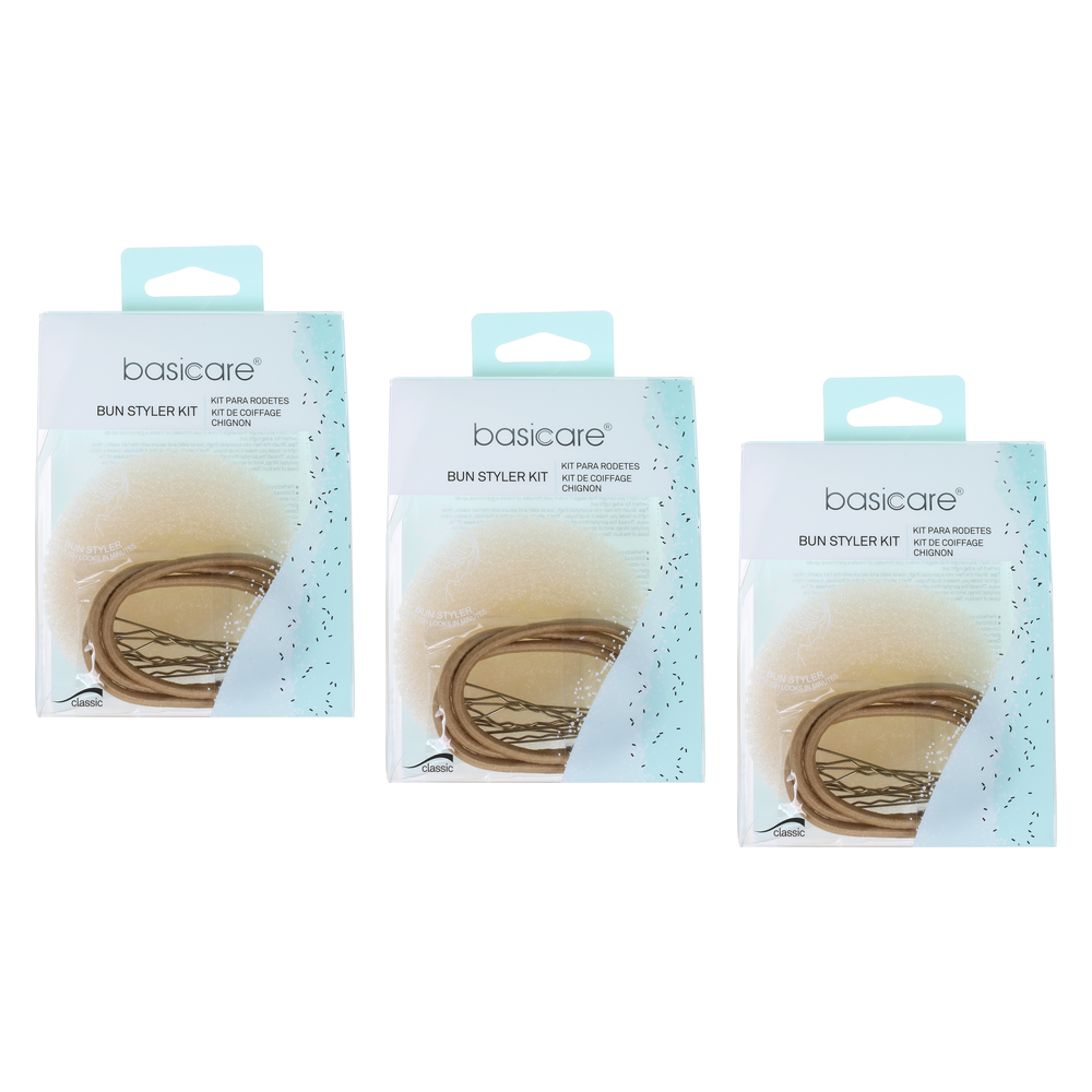 Basicare Bun Styler Kit Blonde S M Bundle of 3 Hair Elastic and Bobby Pins