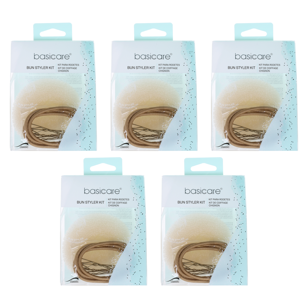 Basicare Bun Styler Kit Blonde S M Bundle of 5 Hair Elastic Bobby Pins