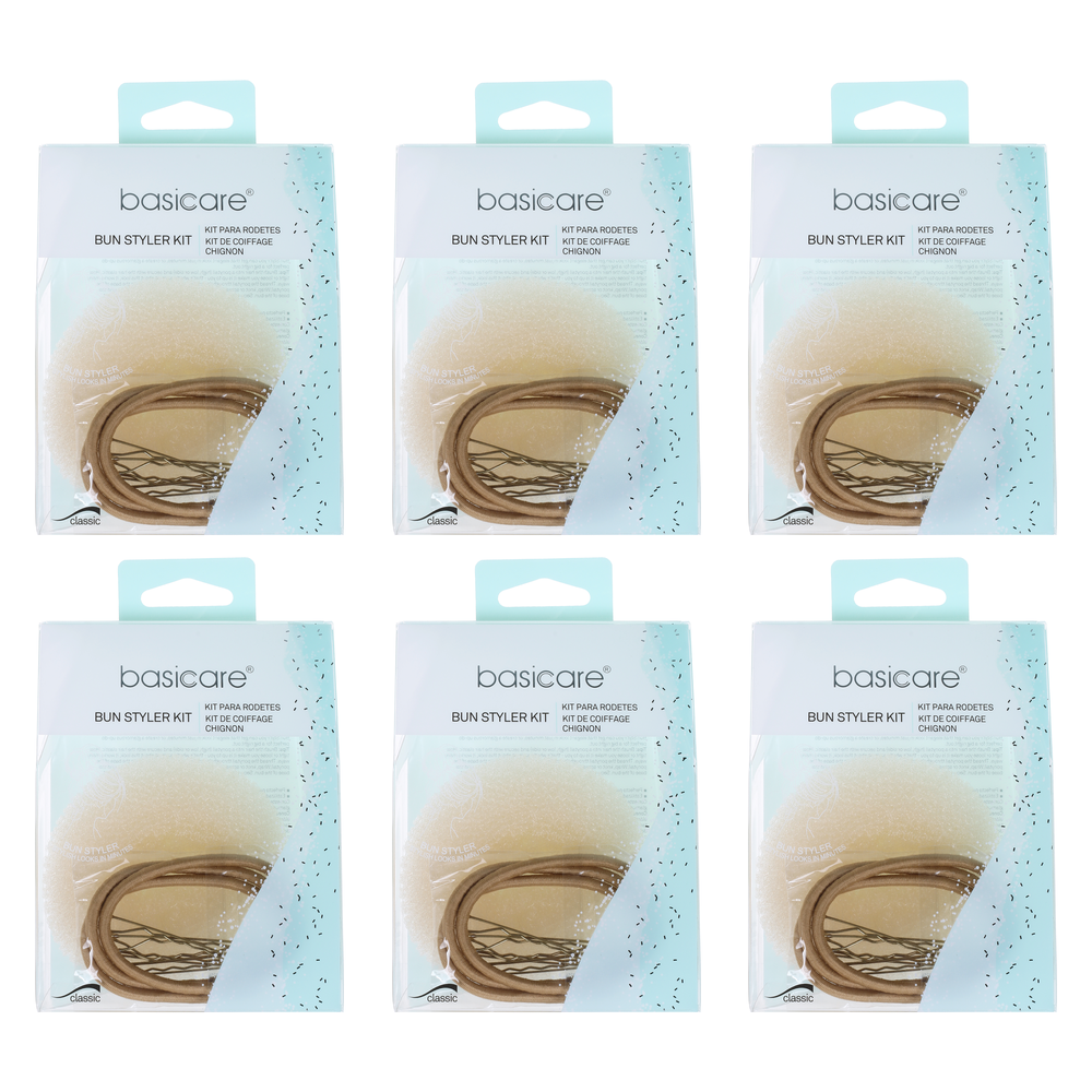 Basicare Bun Styler Kit Blonde SM 6 Pack Bundle Hair Elastic Bobby Pins