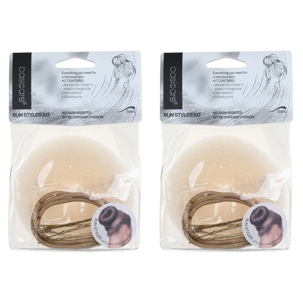 Basicare Bun Styler Kit Blonde M/L Hair Elastic And Bobby Pins Secure Hold x 2