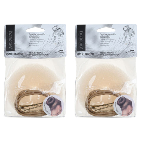 Basicare Bun Styler Kit Blonde M/L Hair Elastic And Bobby Pins Secure Hold x 2