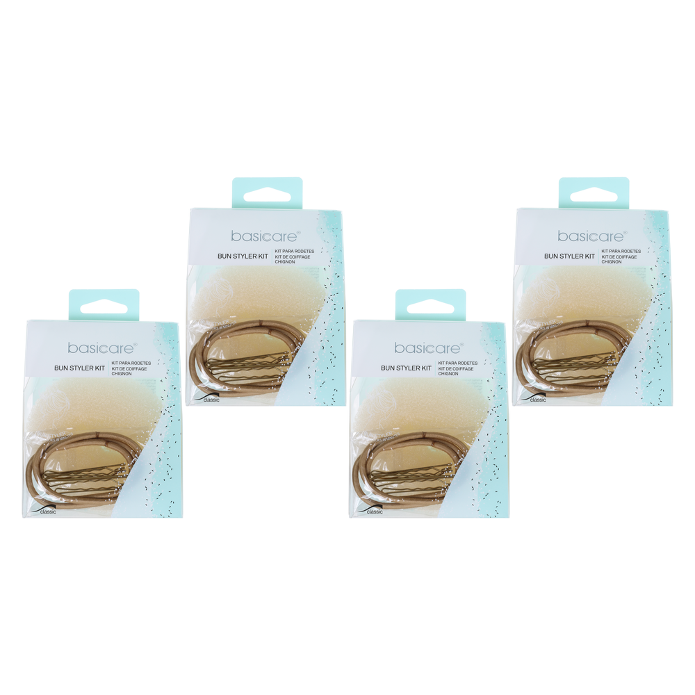 Basicare Bun Styler Kit Blonde M L Bundle of 4 Hair Elastic Bobby Pins