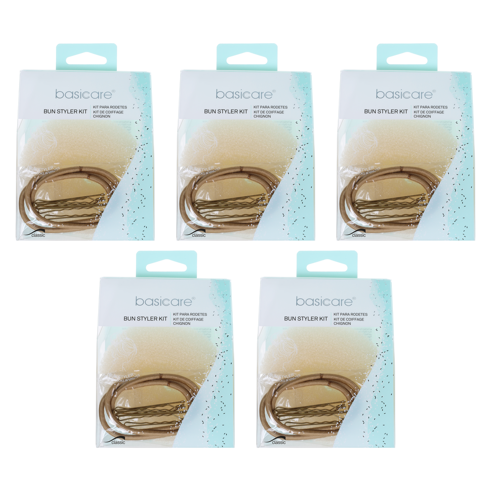 Basicare Bun Styler Kit Blonde M L Bundle of 5 Hair Elastic Bobby Pins