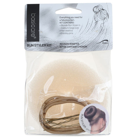 Basicare Bun Styler Kit Blonde M/L Hair Elastic And Bobby Pins Secure Hold