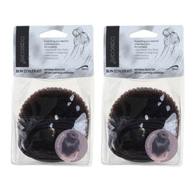 Basicare Bun Styler Kit Brown S M with Elastic and Bobby Pins 2 Pack