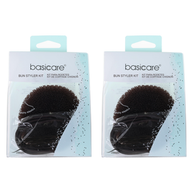 Basicare Bun Styler Kit Brown S/M with Elastic and Bobby Pins 2 Pack