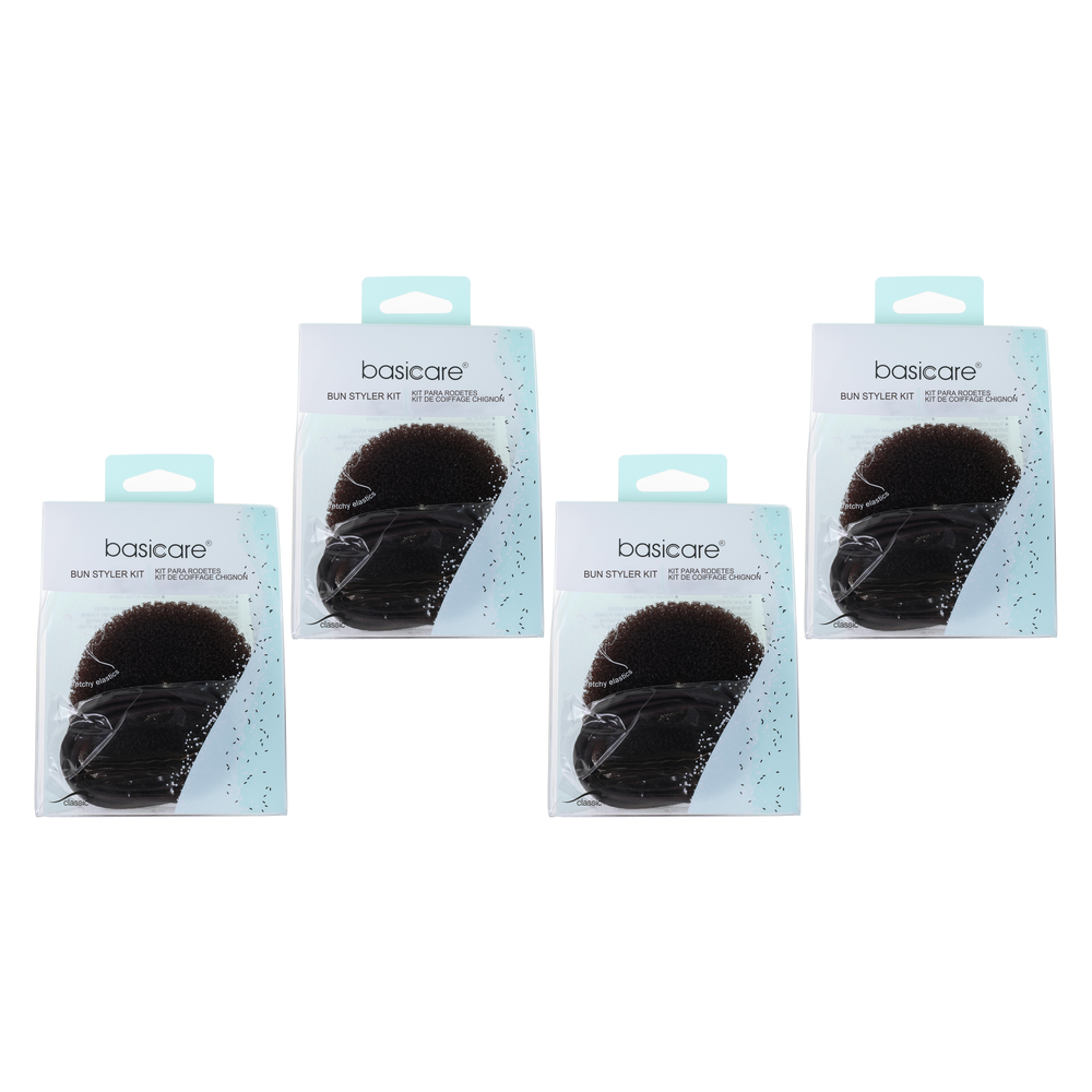 Basicare Bun Styler Kit Brown S M Bundle of 4 Hair Elastic and Bobby Pins