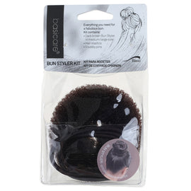 Basicare Bun Styler Kit Brown S/M Hair Elastic And Bobby Pins Secure Hold