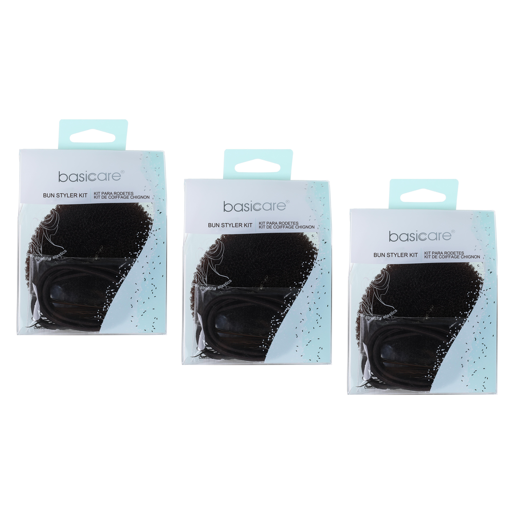 Basicare Bun Styler Kit Brown M L Bundle of 3 With Elastic and Bobby Pins