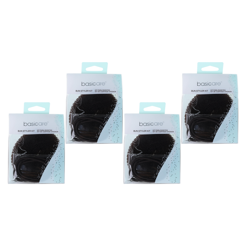 Bundle of 4 Basicare Bun Styler Kit Brown M L Hair Elastic and Bobby Pins