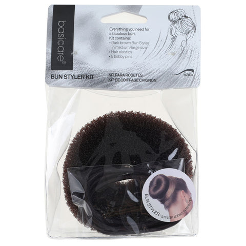 Basicare Bun Styler Kit Brown M L Hair Elastic And Bobby Pins For Secure Hold