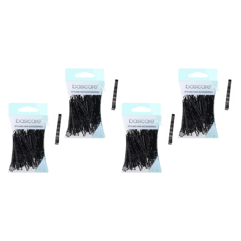 Basicare Black Bobby Pins 5cm 80 Pack Bundle of 4 Strong Durable