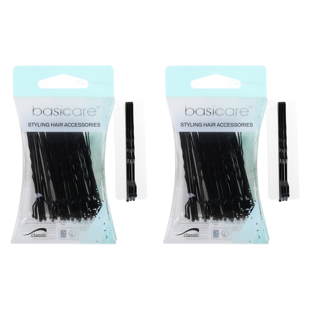 Basicare Black Bobby Pins 6.2cm 36 Pack Durable Medium Hair Styling Clips x 2