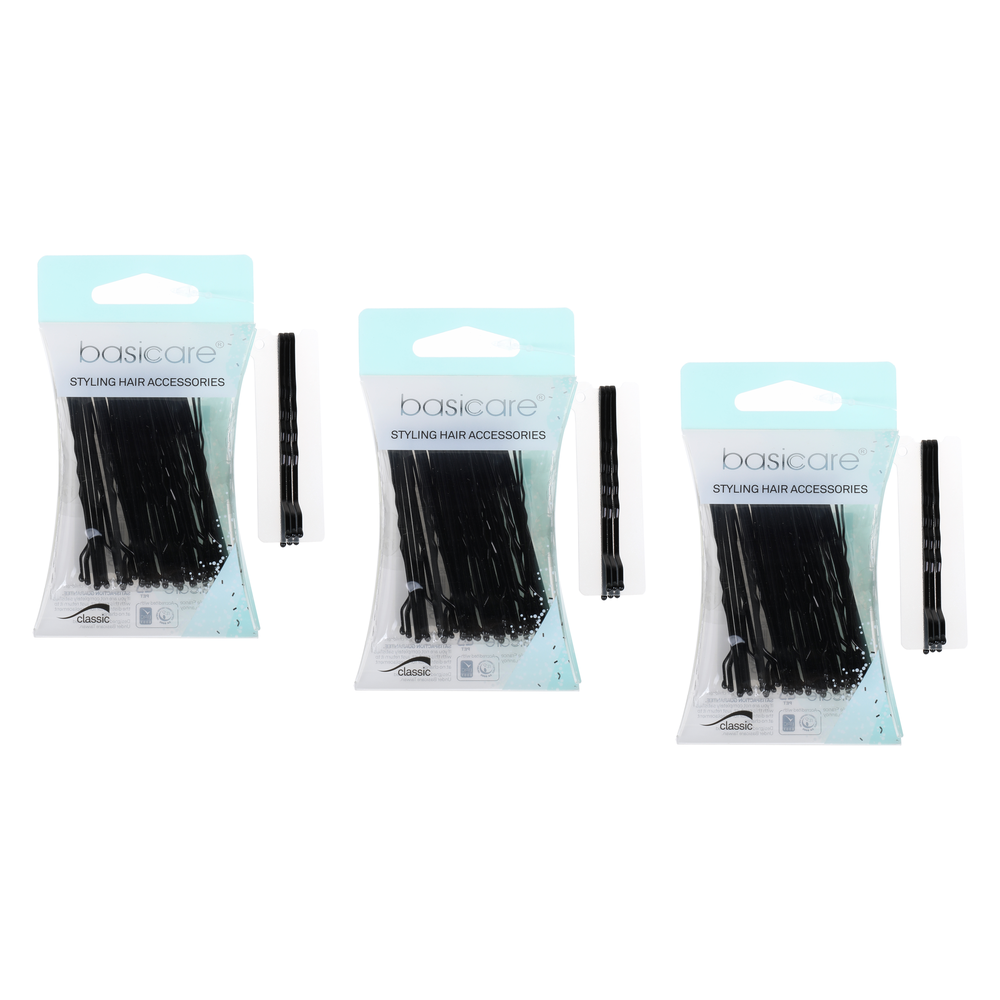 Basicare Black Bobby Pins 6.2cm 36 Pack Bundle of 3