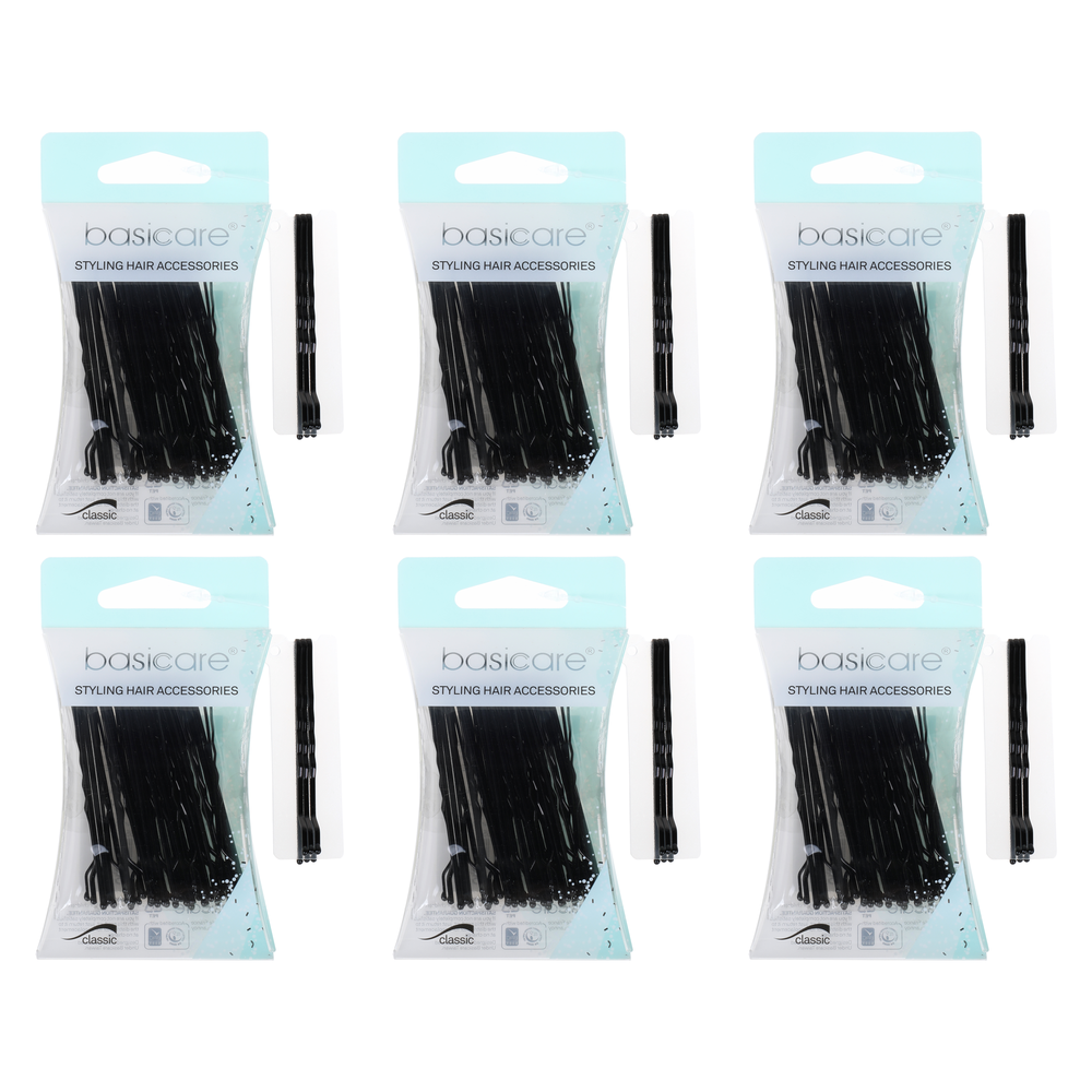 Basicare Bundle of 6 36 Pack Black Bobby Pins 6.2cm Medium Clips