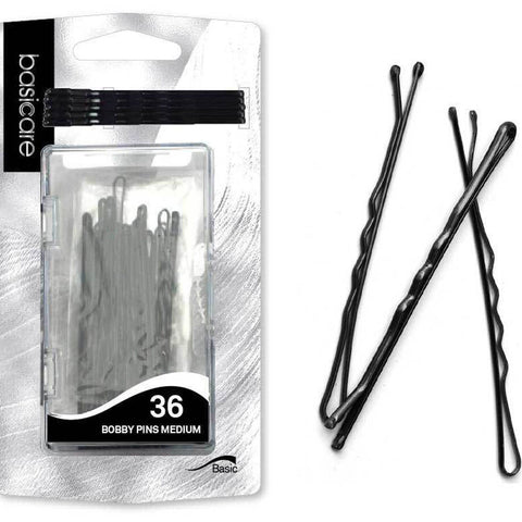 Basicare Black Bobby Pins 6.2cm 36 Pack Durable Medium Hair Styling Clips