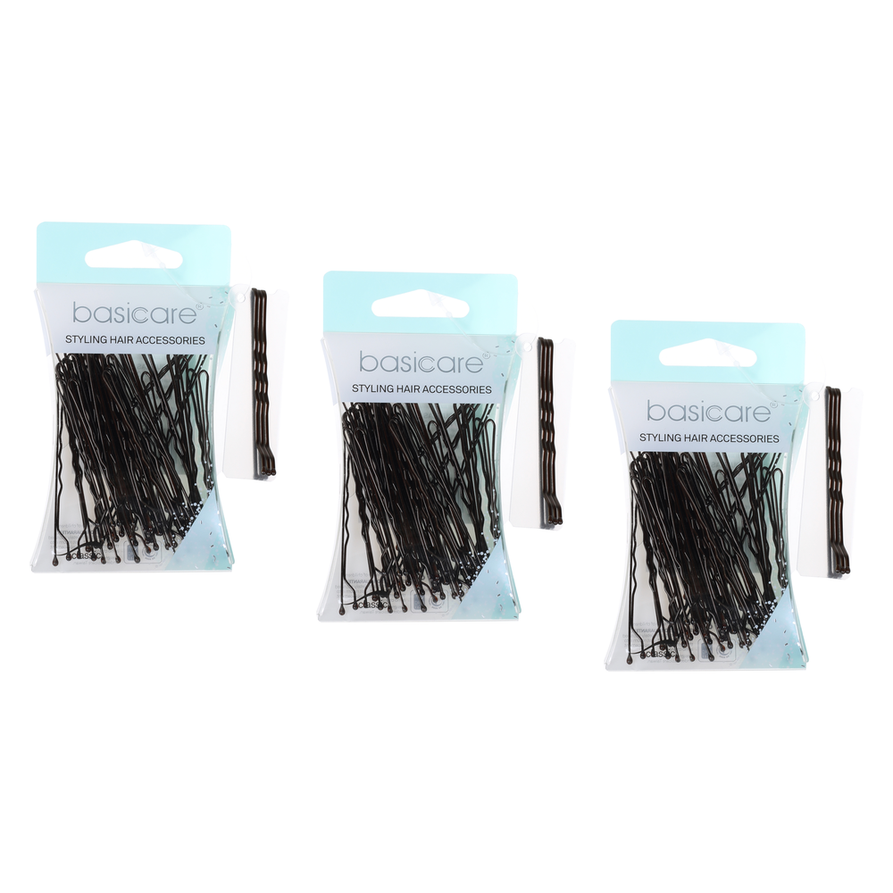 Basicare Bobby Pins Medium Brown 6.2cm 36 Pack Bundle of 3