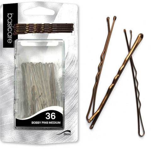 Basicare Medium Brown Bobby Pins 6.2cm 36 Pack Durable Hair Styling Clips