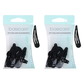 Basicare Black Snap Hair Clips 48mm Set of 10 Bundle of 2