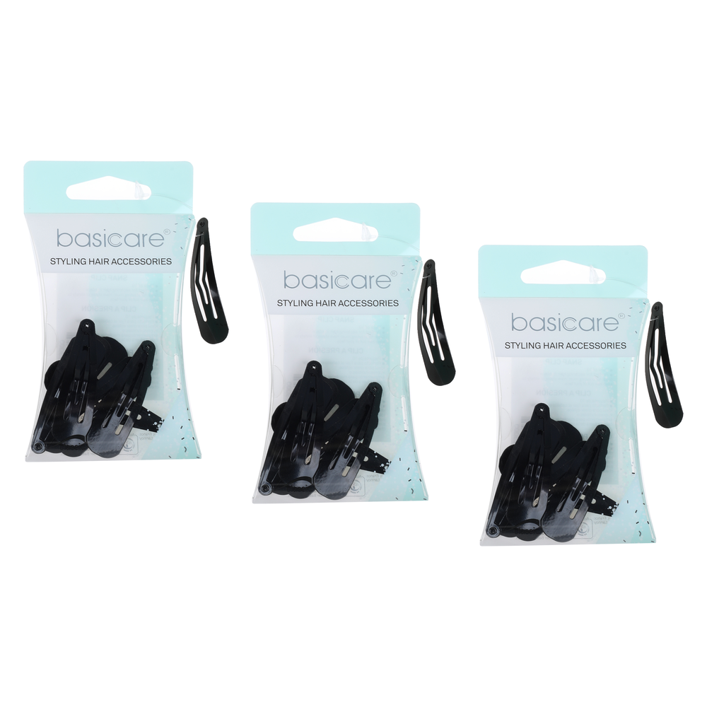 Basicare Black Snap Hair Clips 4.8cm Set of 10 Pack of 3