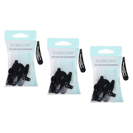 Basicare Black Snap Hair Clips 4.8cm Set of 10 Pack of 3