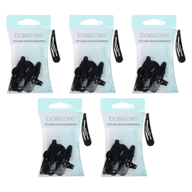 Basicare Black Snap Hair Clips 4.8cm Bundle of 5 Secure Durable Hold