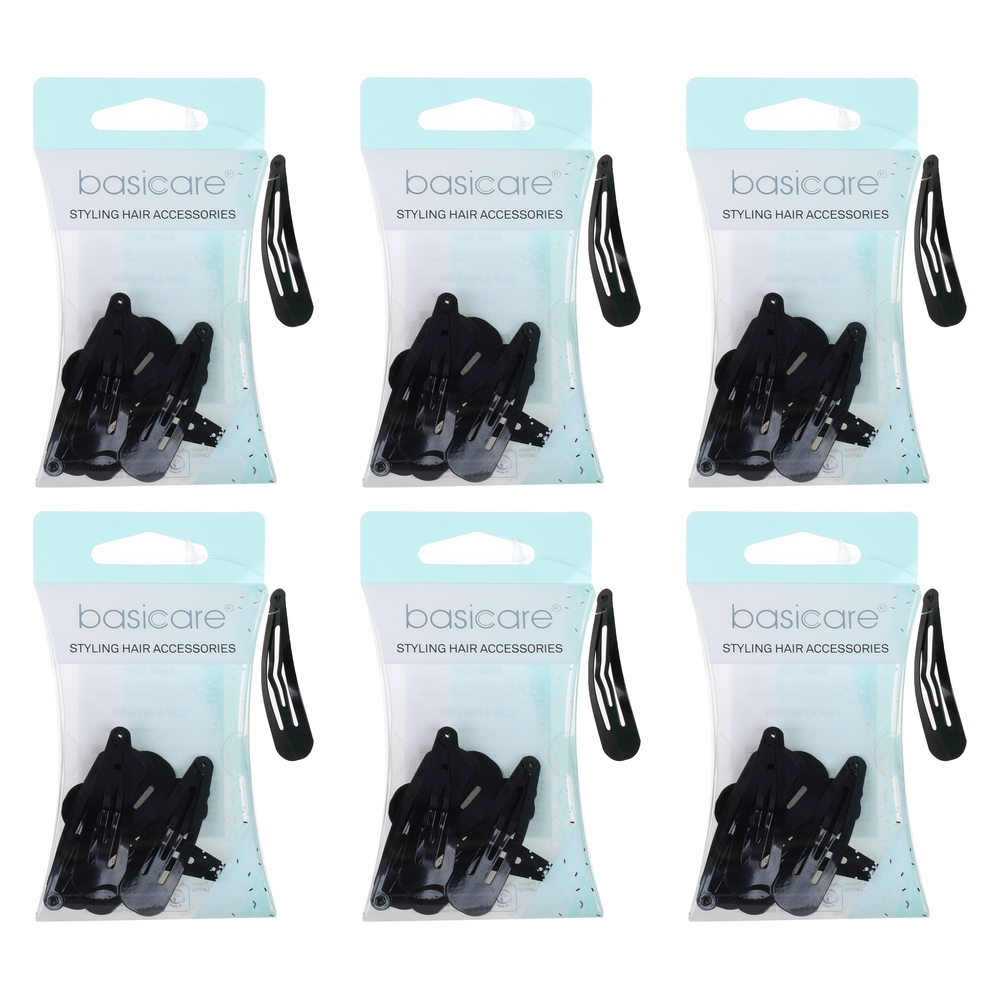 Basicare Black Snap Hair Clips 4.8cm Set of 10 Bundle of 6