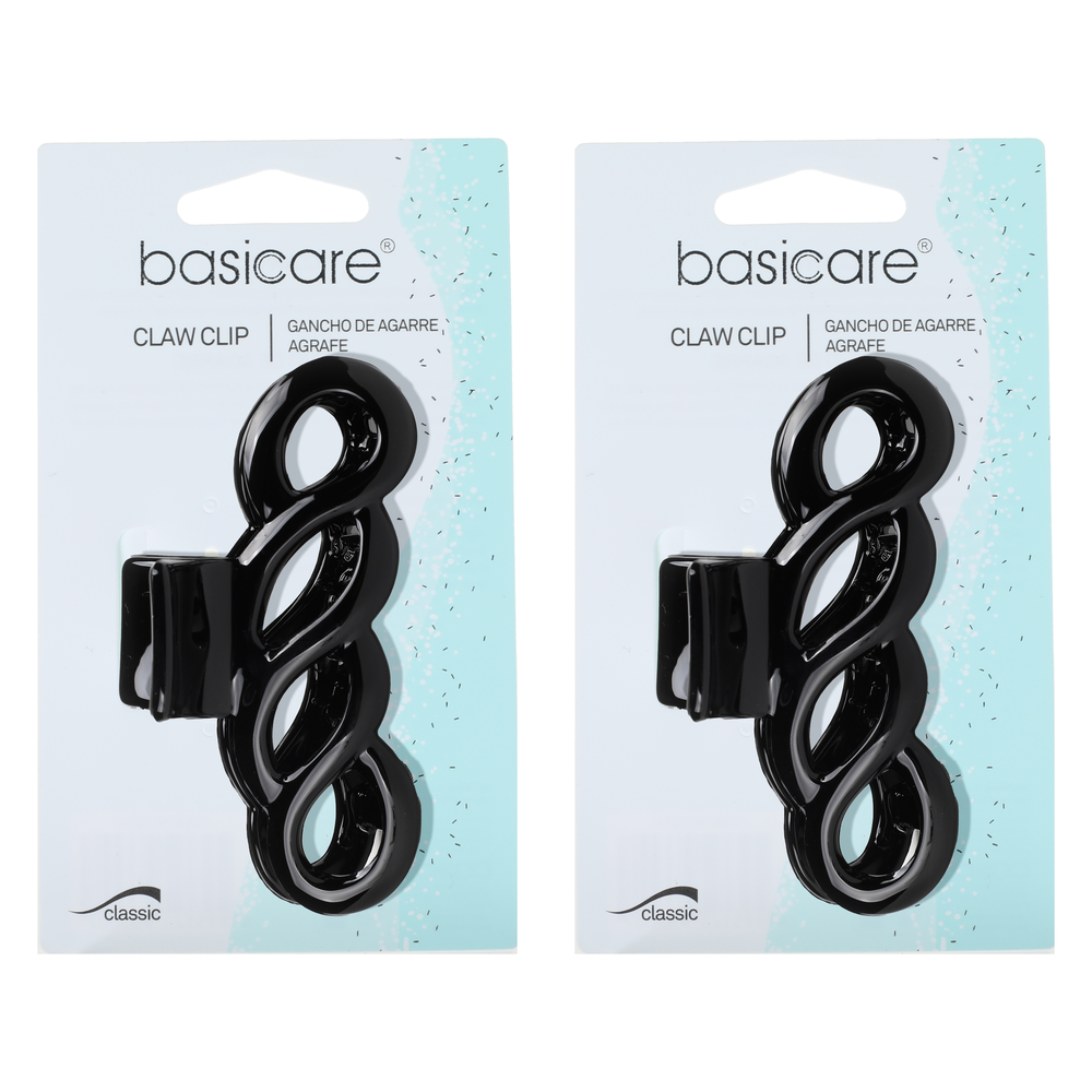 Basicare Large Plait Claw Hair Clip Strong Hold Black x2