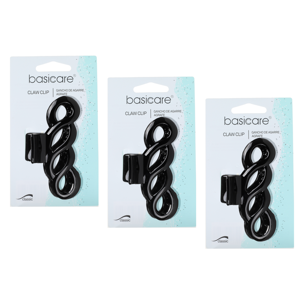 Basicare Large Plait Claw Hair Clip 3 Pack Strong Hold Black