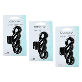 Basicare Large Plait Claw Hair Clip 3 Pack Strong Hold Black