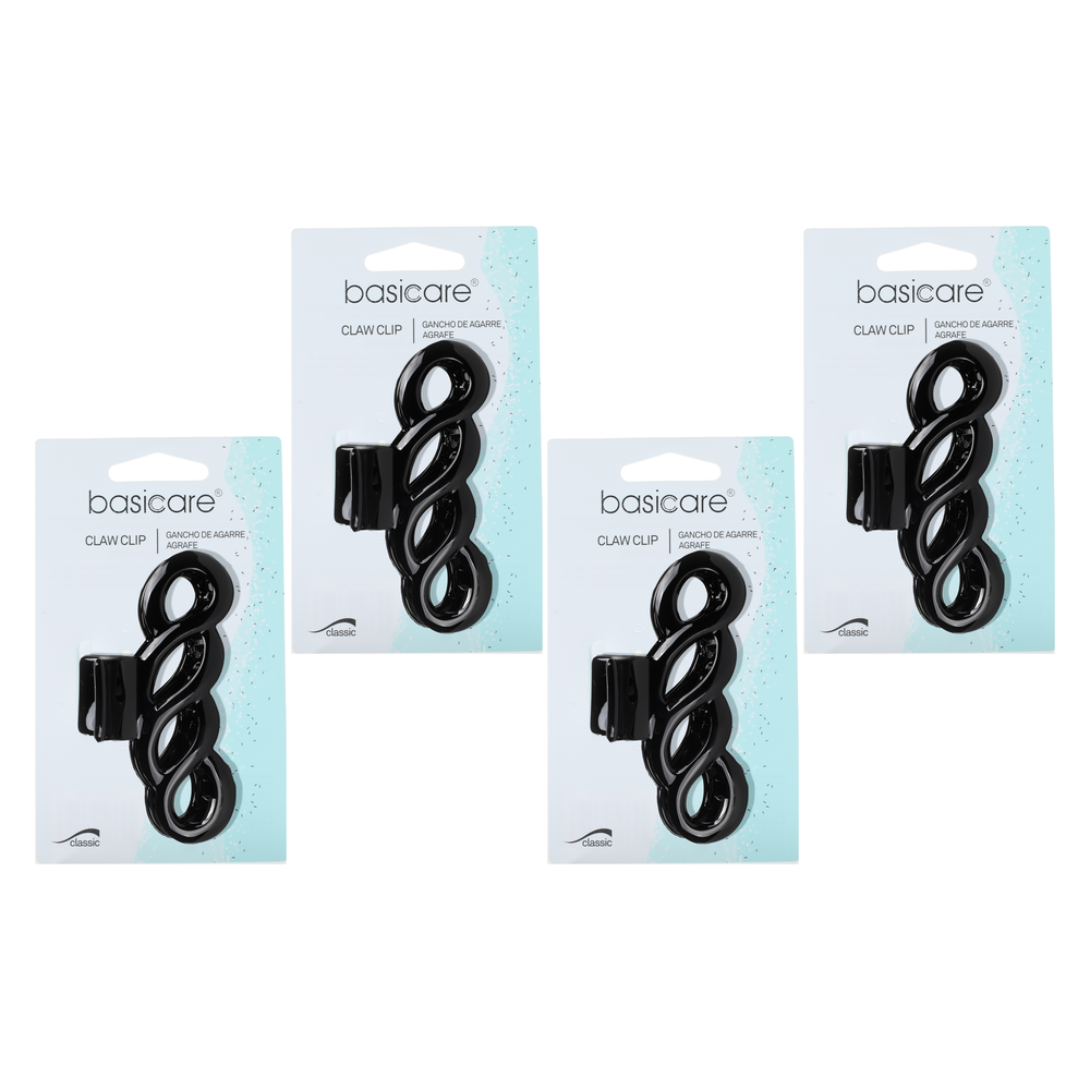 Basicare Large Plait Claw Hair Clip 4 Pack Strong Hold Black
