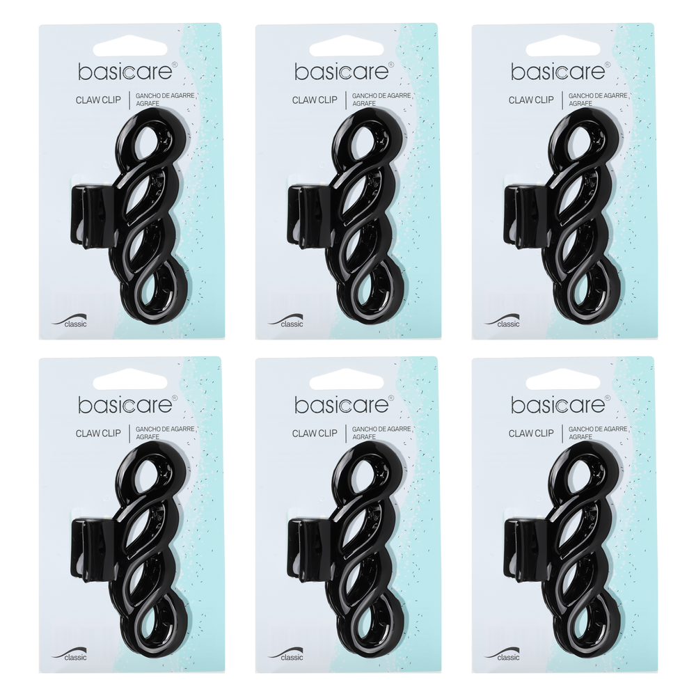 Basicare Large Plait Claw Hair Clip Bundle 6 Pack Strong Hold Black
