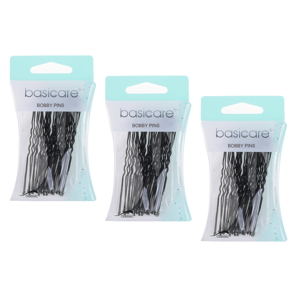 Basicare Black Hair Pins Large 7.5cm 24 Pack Bundle of 3 Strong Hold Ball Tip