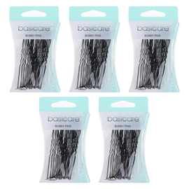 Basicare Black Hair Pins Large 7.5cm 24 Pack Bundle of 5 Strong Hold
