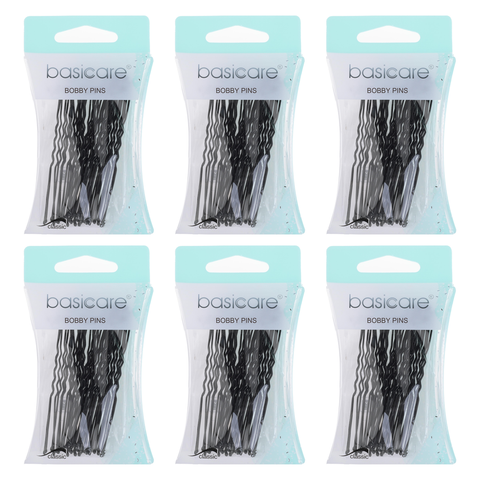 Basicare Black Hair Pins Large 7.5cm 24 Pack Bundle of 6 Units 144 Pins