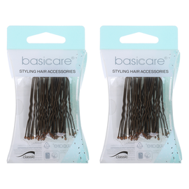 Basicare Brown Hair Pins Medium 5cm 30 Pack Secure Hold Ball Tip x 2