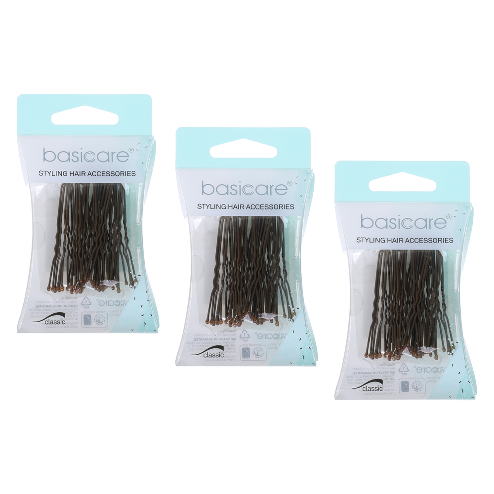 Basicare 3 Pack Brown Hair Pins Medium 5cm 30pcs Secure Hold Ball Tip