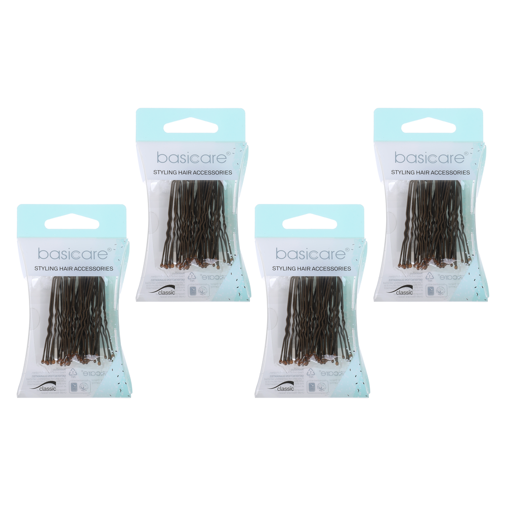 Basicare Brown Hair Pins Medium 5cm 30 Pack Bundle of 4